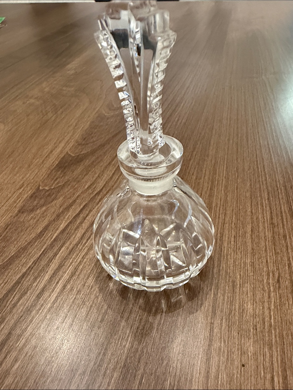 Cut Crystal Perfume Bottle with Stopper - Clear Glass